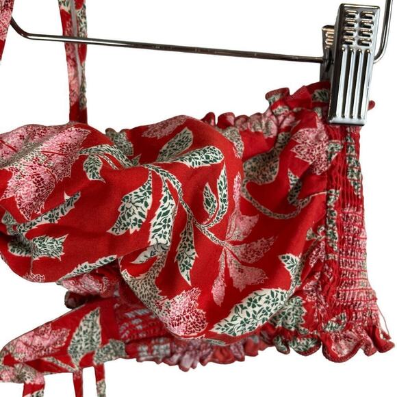 DOEN Soleil Cotton Silk Blend Ruffled Halter Bateau Bikini Top Red Size Medium - Picture 5 of 8